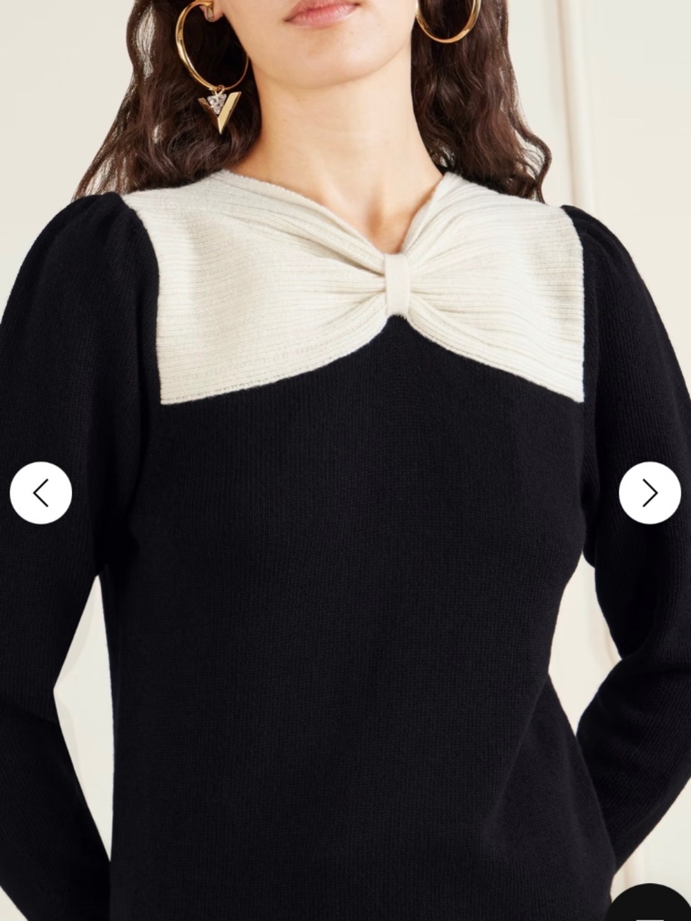 Bow-detailed two-tone wool sweater Size s